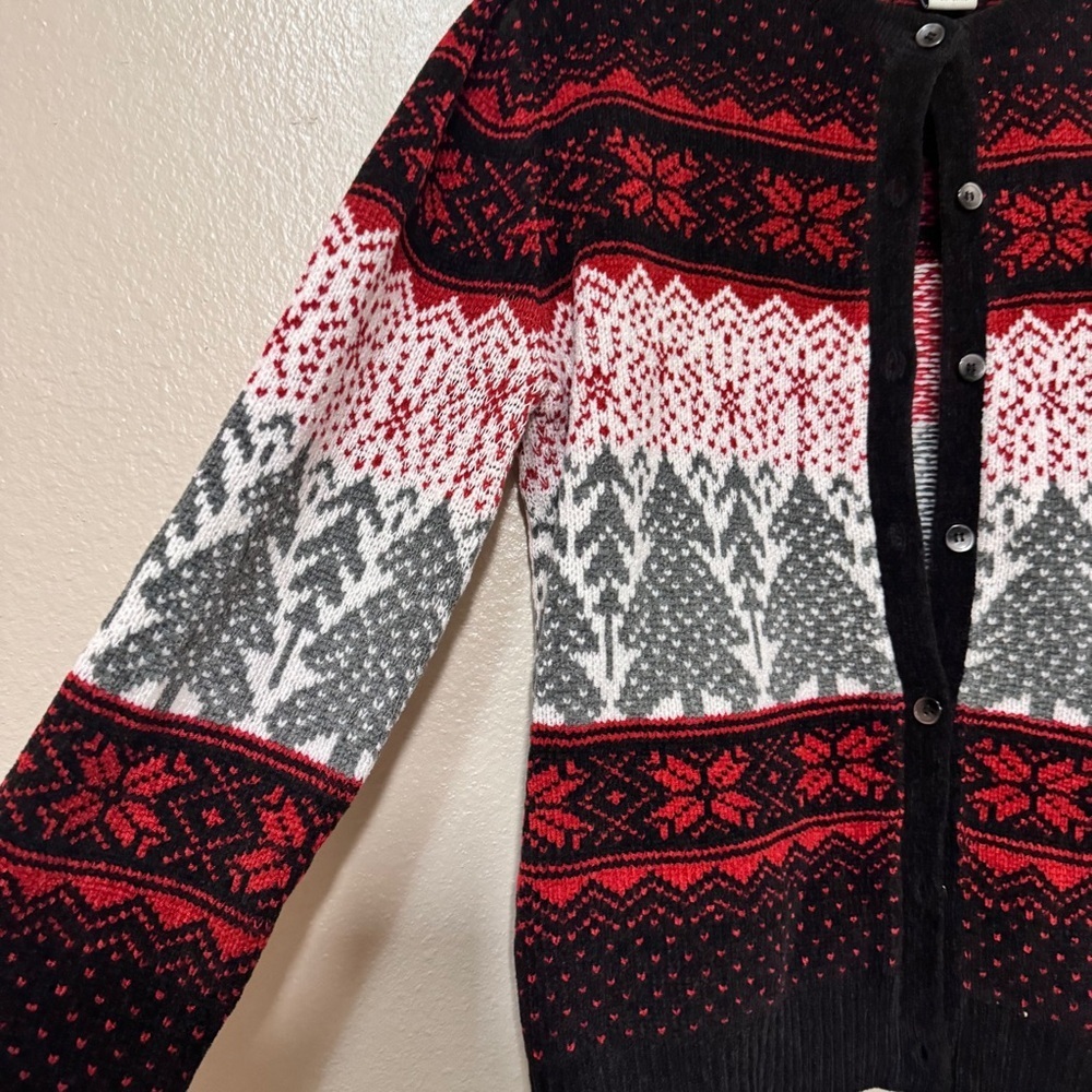 Classic Elements Black & Red Fair Isle Cardigan - Picture 4 of 6